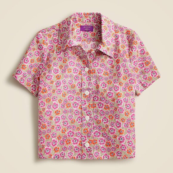 J. Crew Liberty Fabrics Cropped Gamine Shirt in Ellie Ruth Pink Size 8 NWT - Picture 2 of 6